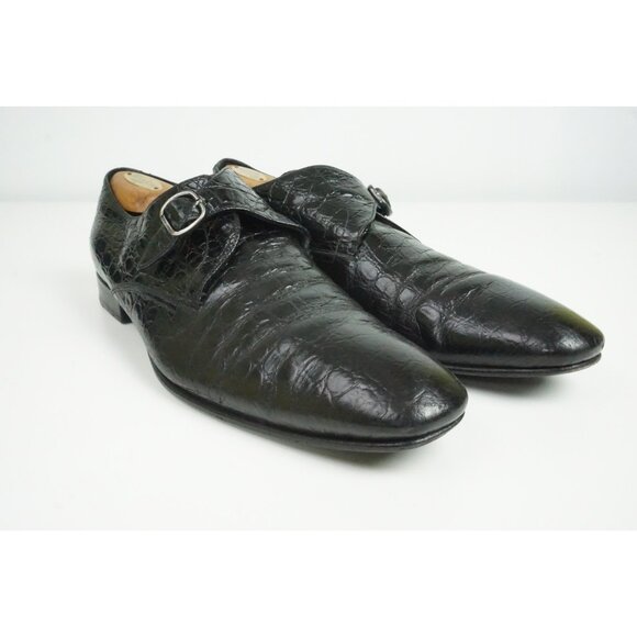 Giorgio Armani Crocodile/Alligator Black Single Monk Strap Shoes Sz 10